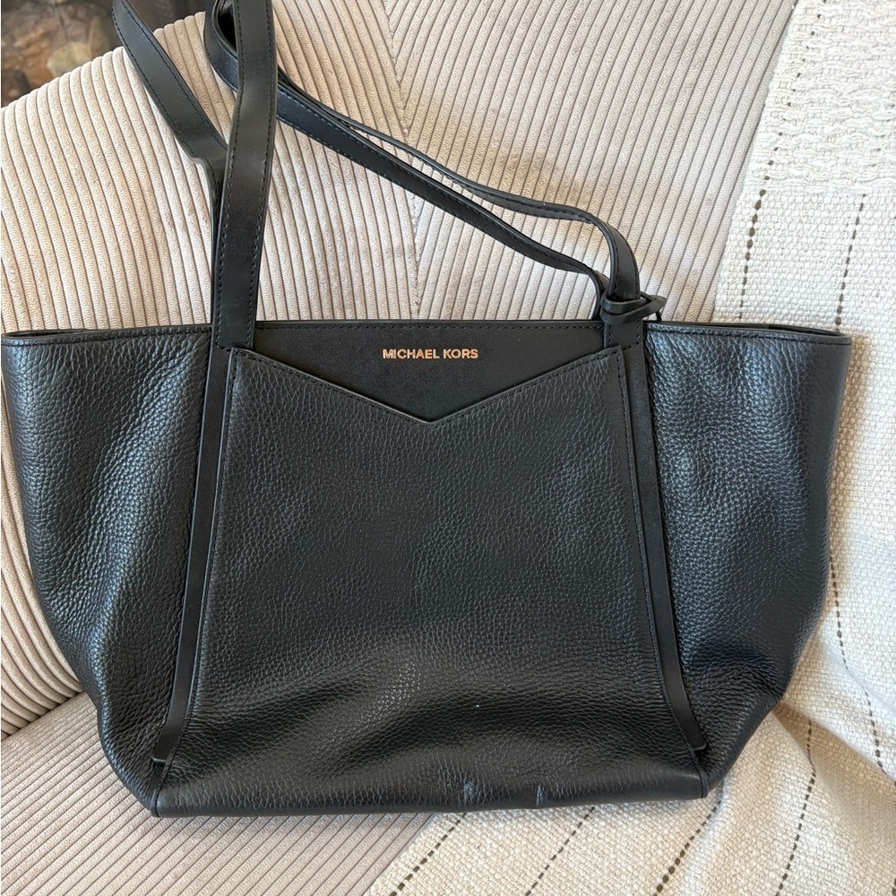 Michael Kors Black Pebbled Leather Tote with Gold Logo